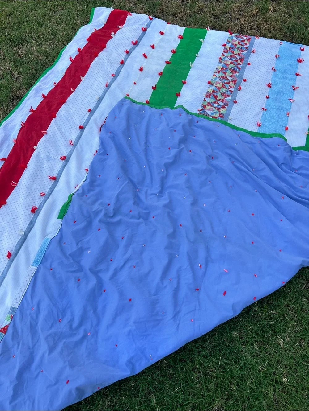Festive Green & Red handmade vintage blanket